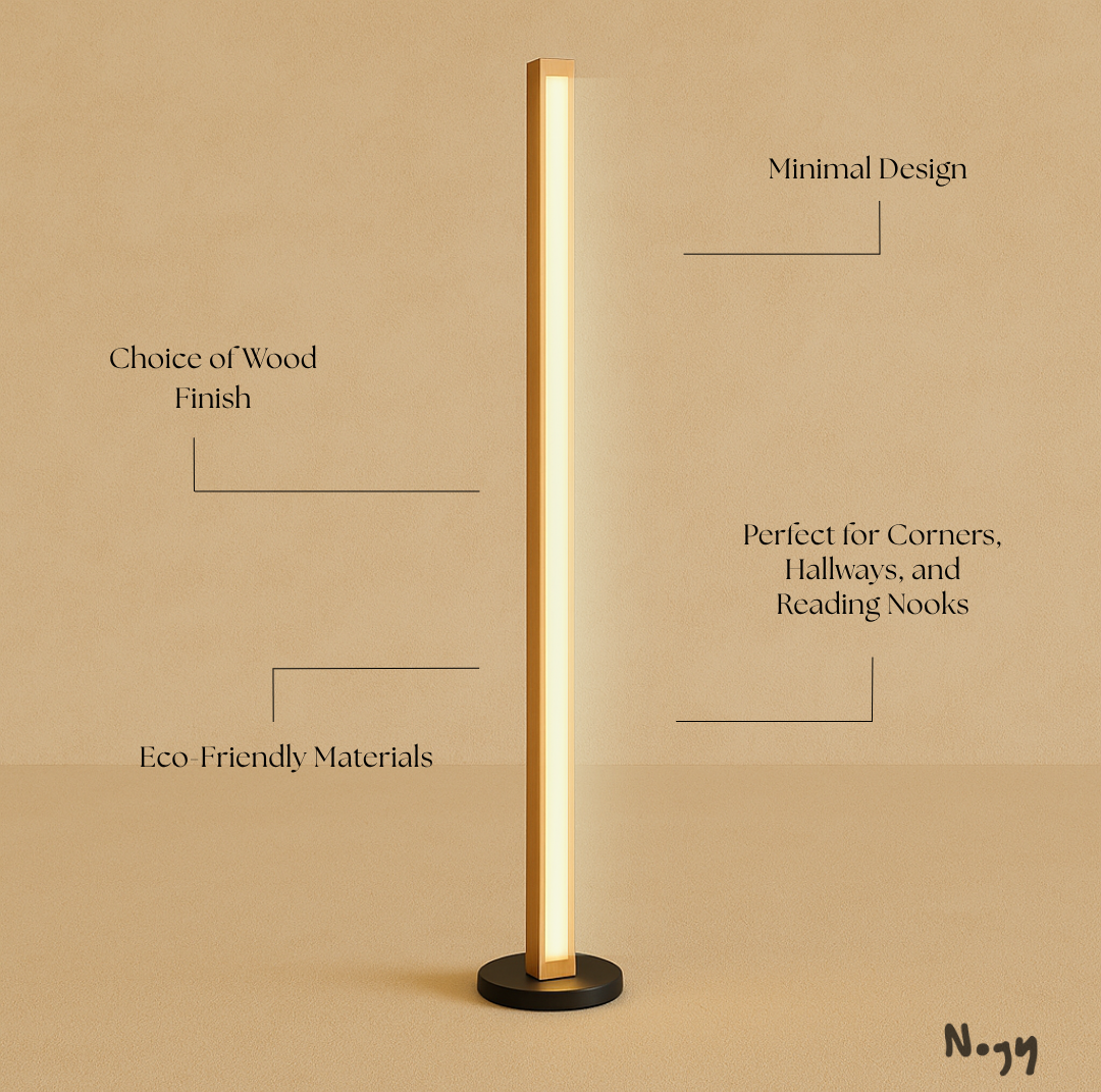 Nogy Wood Linear Floor Lamp • Minimalist Corner LED Floor Lamp with Remote • Dimmable & Color Temperature Changing With Remote Control - NOGY