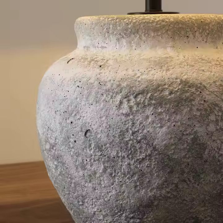 Nogy Wabi-Sabi Ceramic Table Lamp – Rustic Stone Texture with Linen Shade - NOGY