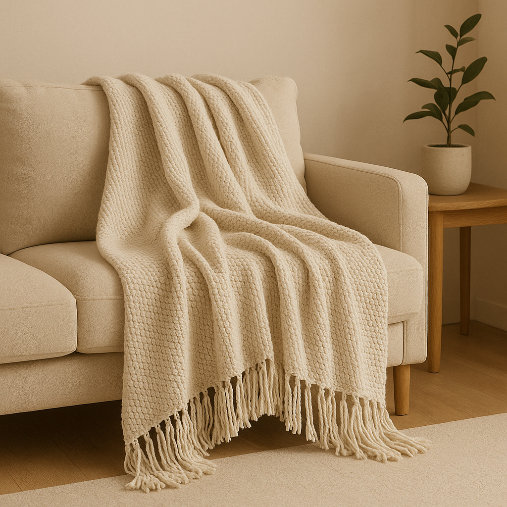 Nogy Yuki Woven Throw - Soft Japandi Comfort with Tassel Detail - NOGY