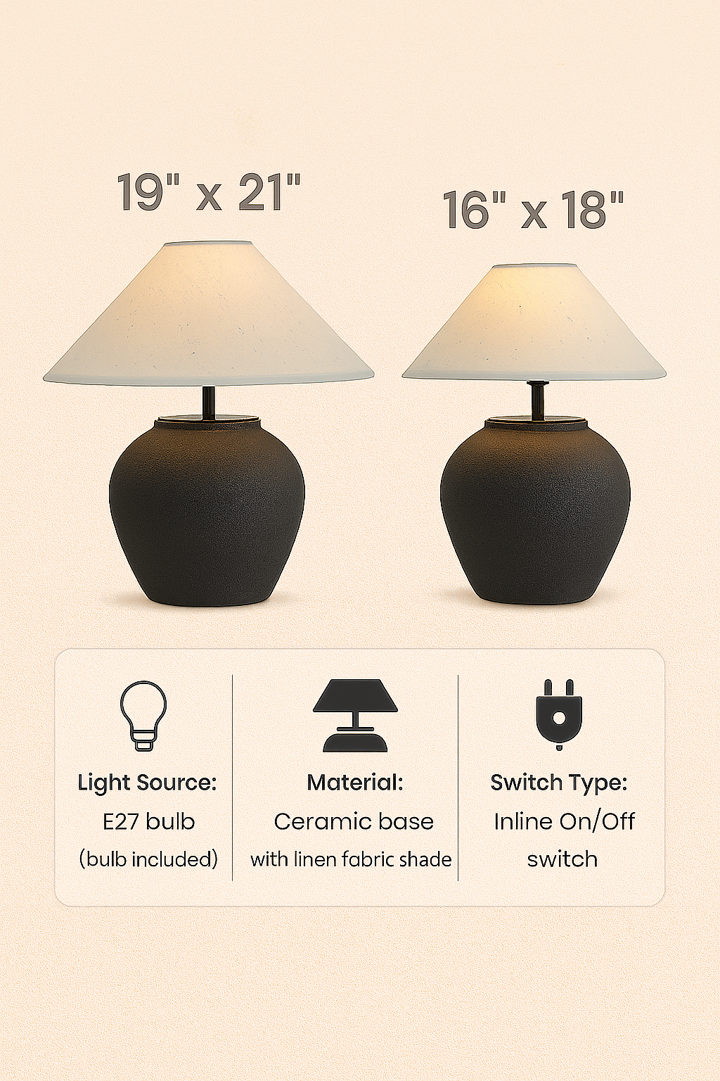 Nogy Small Round Lamp Base • Mini Ceramic Lamp for Bedroom or Living Room - NOGY
