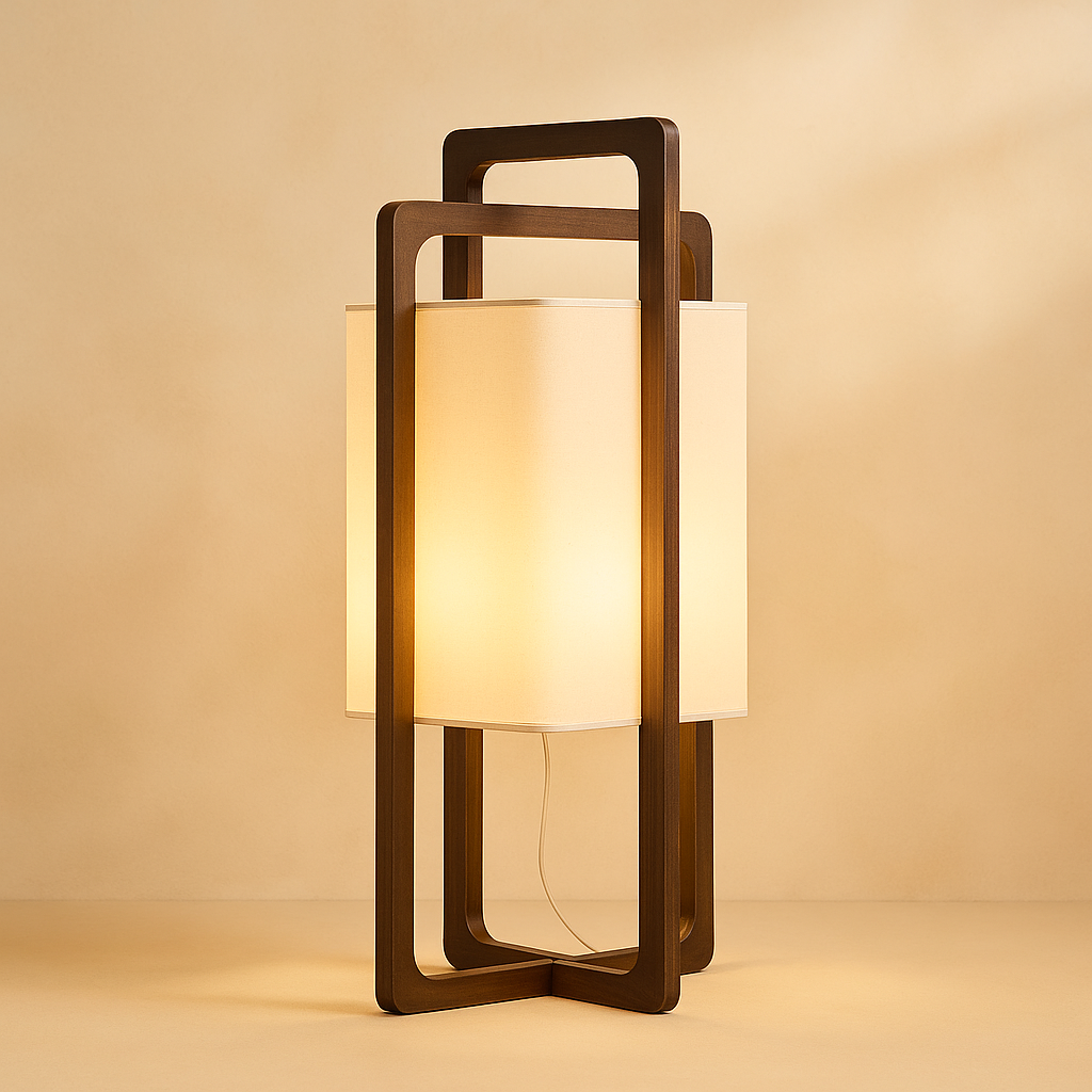 Nogy Hako Floor Lamp – Japandi Wooden Light with Linen Glow - NOGY