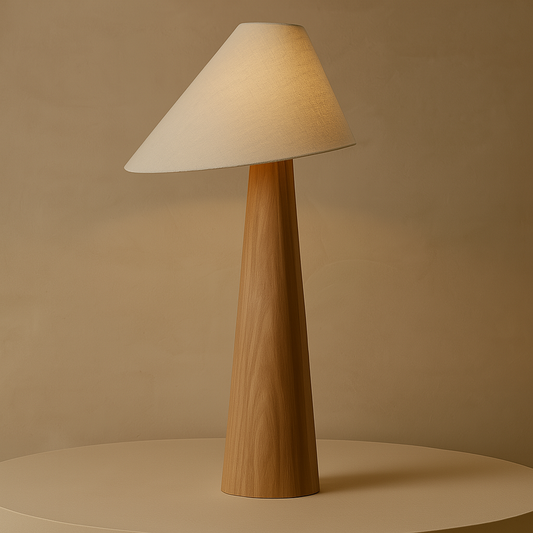Nogy Sora Floor Lamp - Cone Wood Style with Linen Shade – Minimalist Warm Ambient Lighting - NOGY