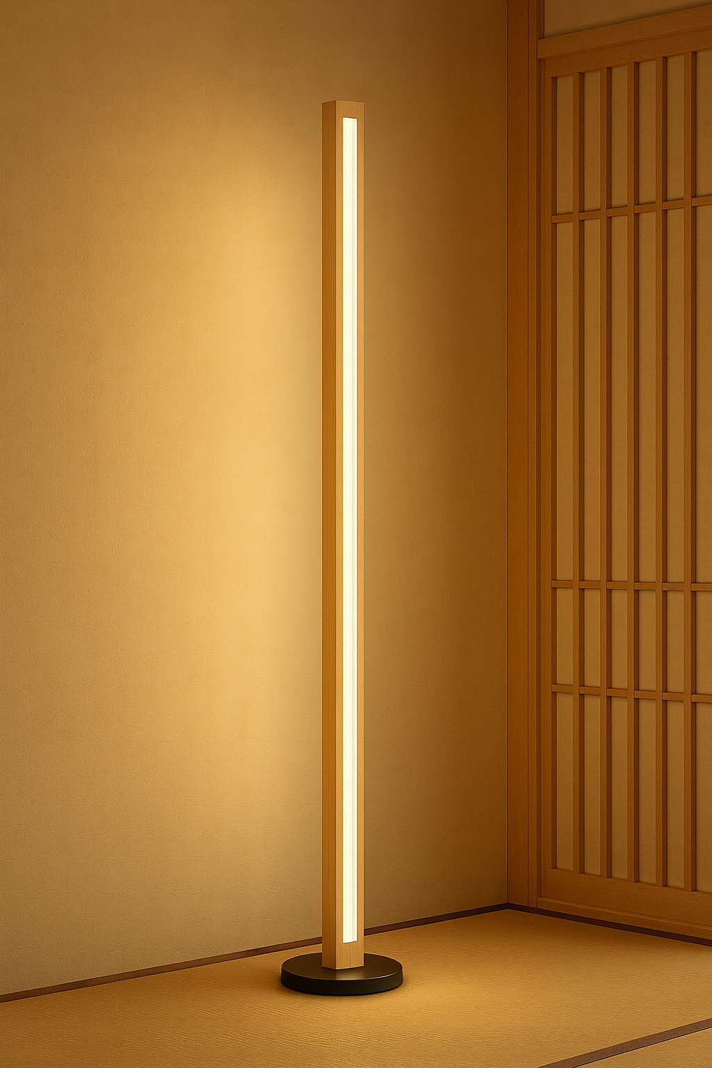 Nogy Wood Linear Floor Lamp • Minimalist Corner LED Floor Lamp with Remote • Dimmable & Color Temperature Changing With Remote Control - NOGY