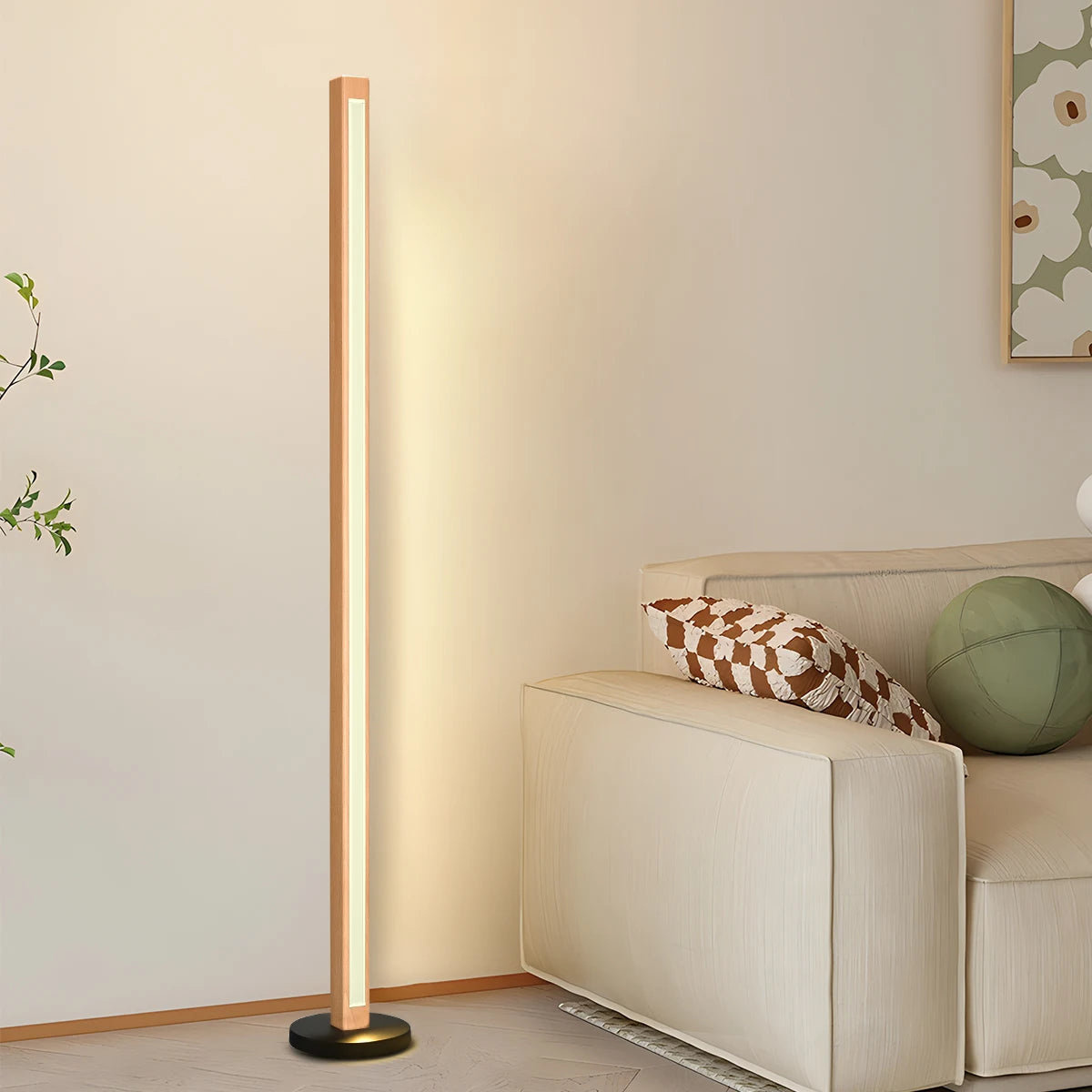 Nogy Wood Linear Floor Lamp • Minimalist Corner LED Floor Lamp with Remote • Dimmable & Color Temperature Changing With Remote Control - NOGY