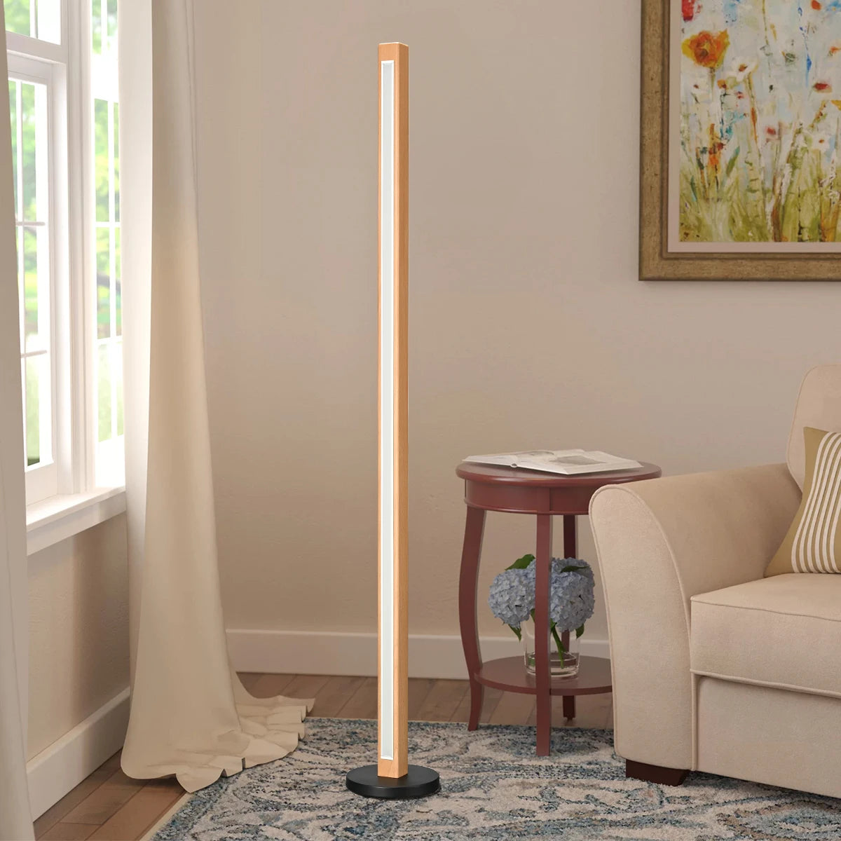 Nogy Wood Linear Floor Lamp • Minimalist Corner LED Floor Lamp with Remote • Dimmable & Color Temperature Changing With Remote Control - NOGY