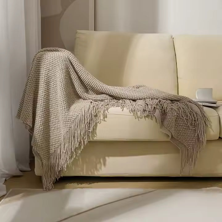 Nogy Yuki Woven Throw - Soft Japandi Comfort with Tassel Detail - NOGY