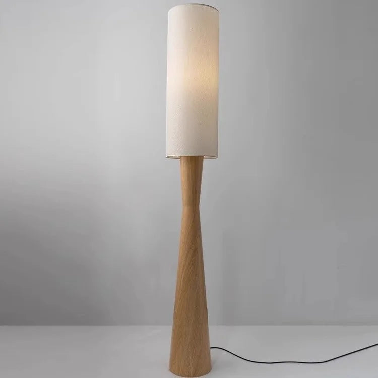 Nogy Japandi Linen Shade Floor Lamp with Wood Grain Base Minimalist Wrought Iron Design • 68in tall - NOGY
