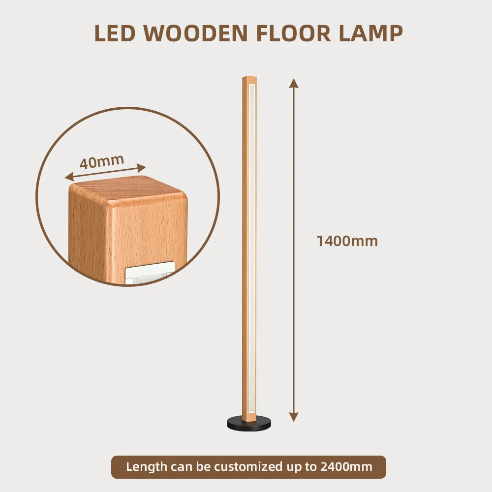 Nogy Wood Linear Floor Lamp • Minimalist Corner LED Floor Lamp with Remote • Dimmable & Color Temperature Changing With Remote Control - NOGY