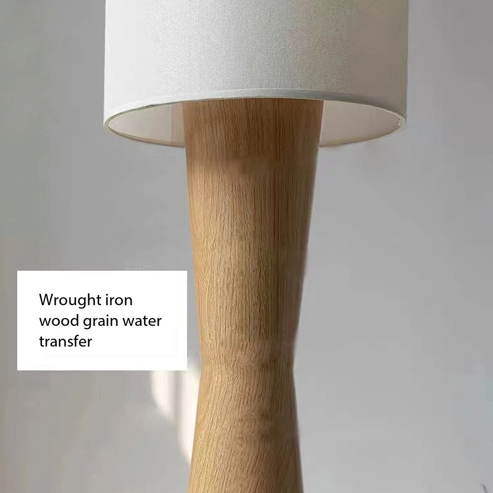 Nogy Japandi Linen Shade Floor Lamp with Wood Grain Base Minimalist Wrought Iron Design • 68in tall - NOGY