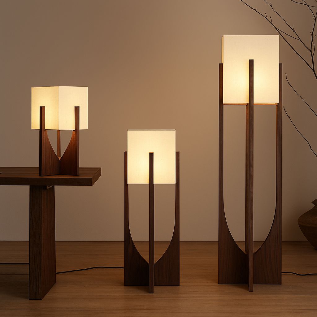 Nogy Kizu Floor Lamp – Sculptural Wood & Linen Light for Serene Interiors