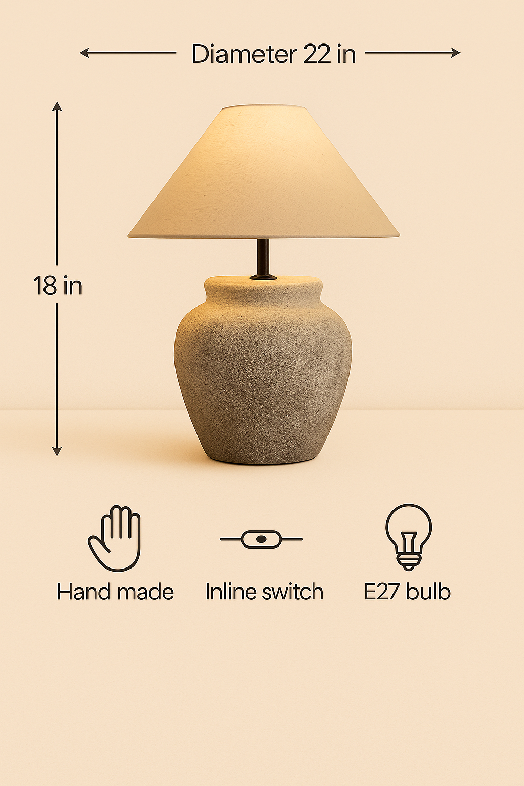 Nogy Wabi-Sabi Ceramic Table Lamp – Rustic Stone Texture with Linen Shade