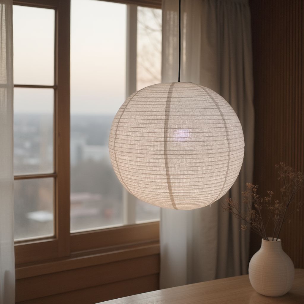 Japanese Style Lantern - Off White Round Linen Pendant - Linen Pendant - NOGY