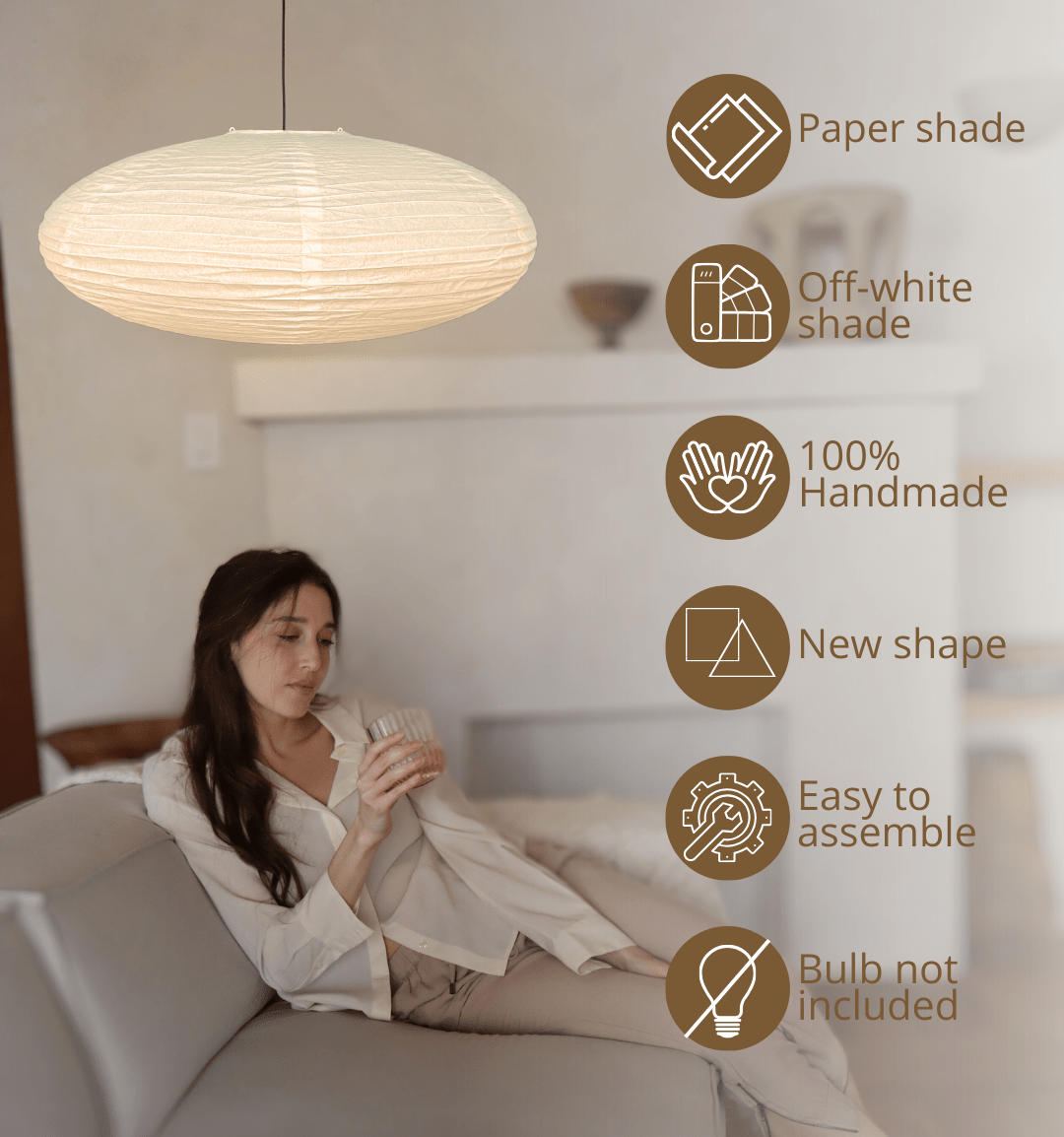 NOGY Paper Lantern ( No Bulb INCLUDED) • Japanese Pendant Lamp • Ceiling Paper Lamp Shade • White Paper Lantern (Ceiling) - NOGY