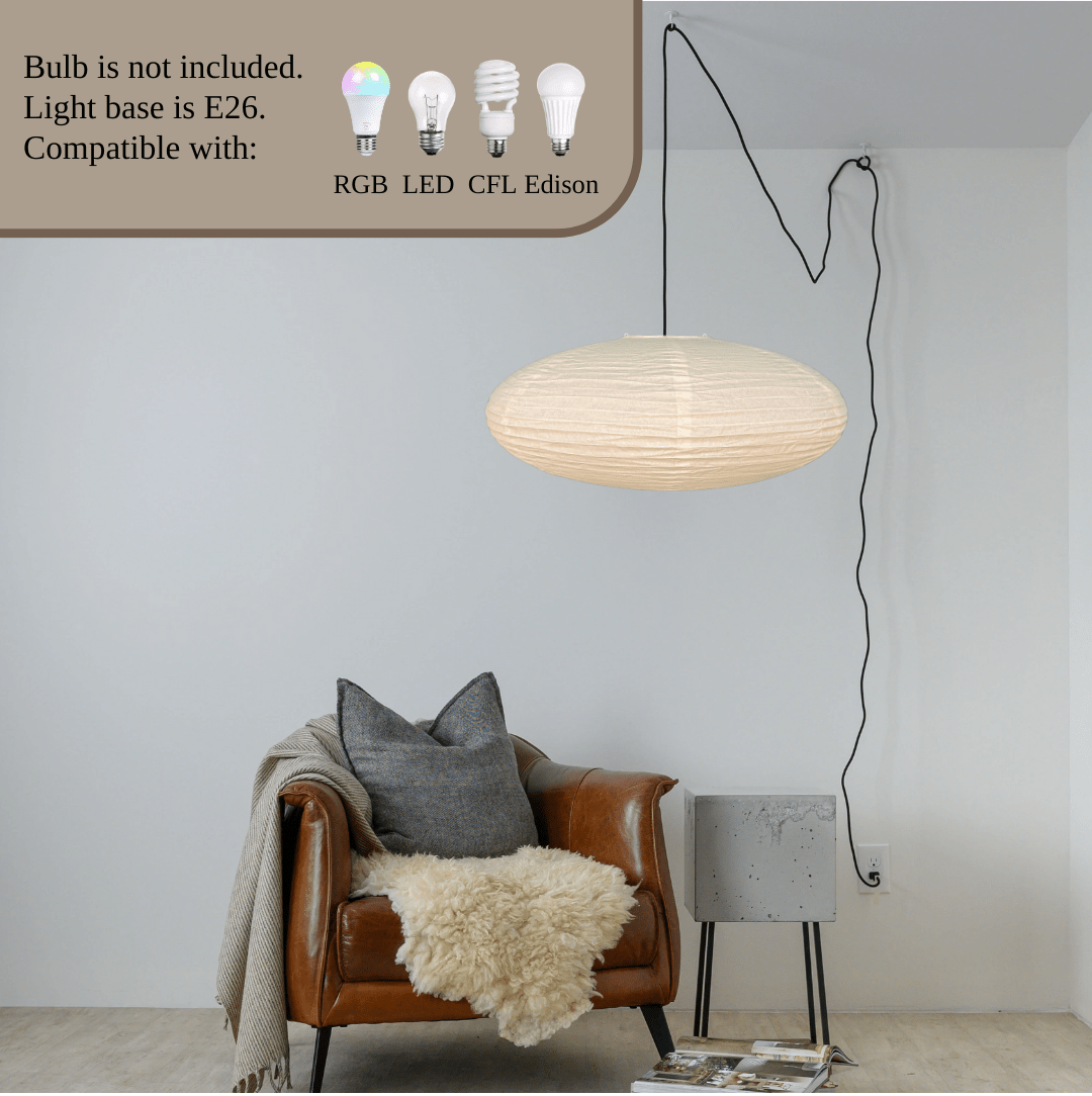 NOGY Paper Lantern ( No Bulb INCLUDED) • Japanese Pendant Lamp • Ceiling Paper Lamp Shade • White Paper Lantern (Ceiling) - NOGY