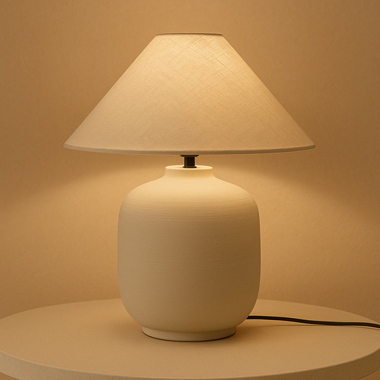 Nogy Japandi Ceramic Table Lamp – Minimalist Design with Linen Shade, Stoneware Base in Ivory White or Charcoal Black - NOGY