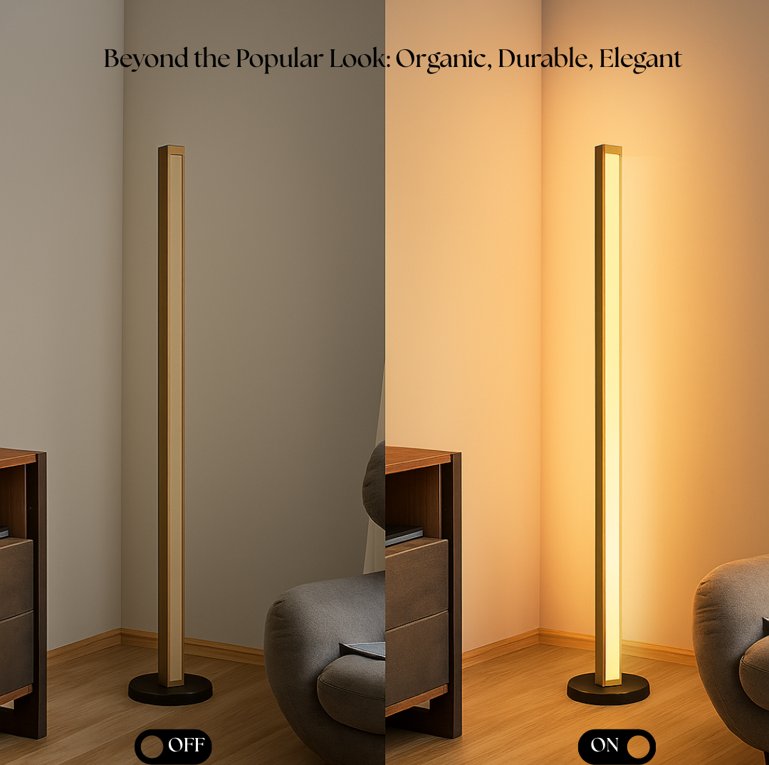 Nogy Wood Linear Floor Lamp • Minimalist Corner LED Floor Lamp with Remote • Dimmable & Color Temperature Changing With Remote Control - NOGY