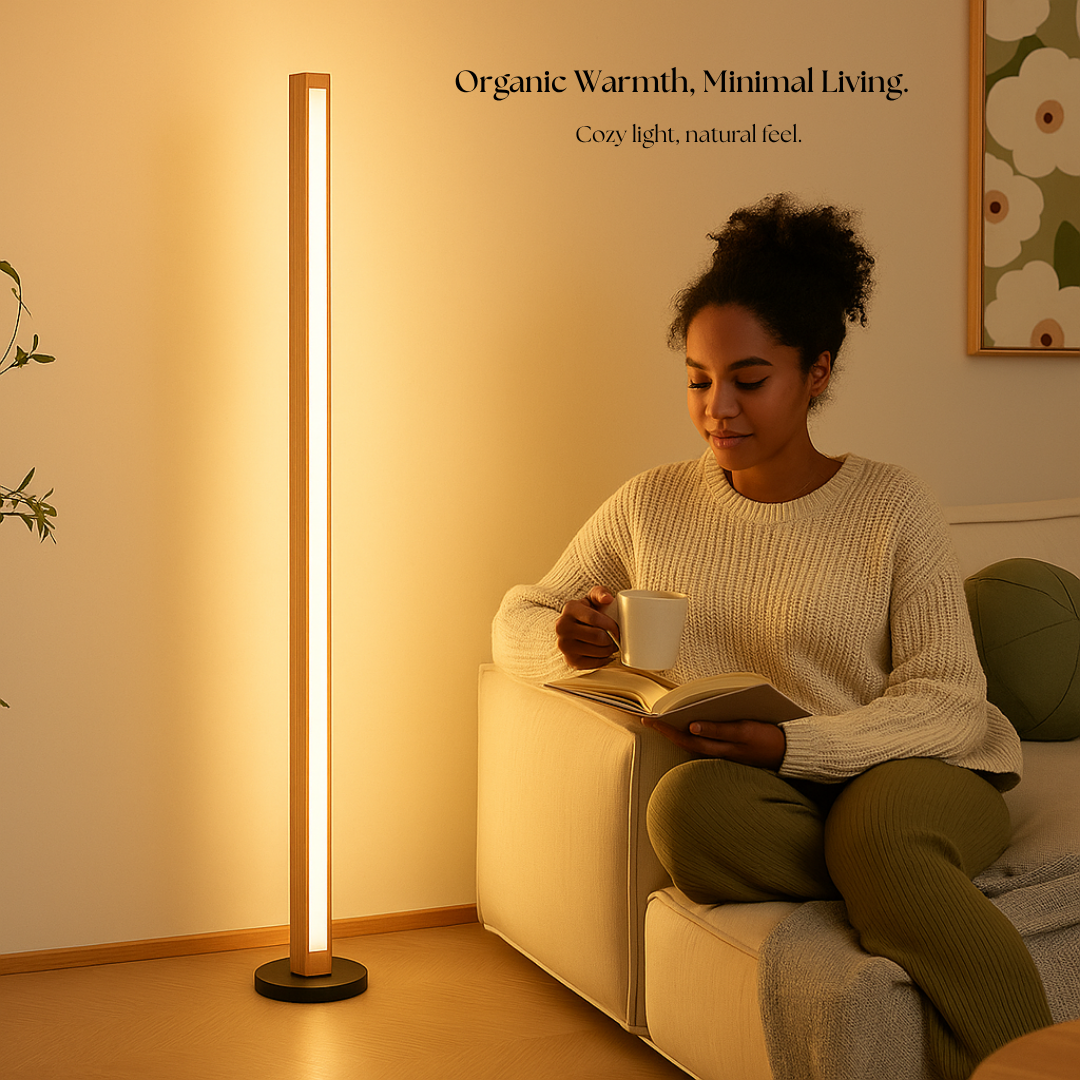Nogy Wood Linear Floor Lamp • Minimalist Corner LED Floor Lamp with Remote • Dimmable & Color Temperature Changing With Remote Control - NOGY