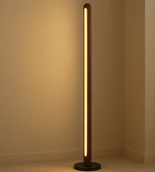 Nogy Japandi LED Wooden Floor Lamp – Minimalist Oval Corner Light, Dimmable & Color Changing, With Remote Control