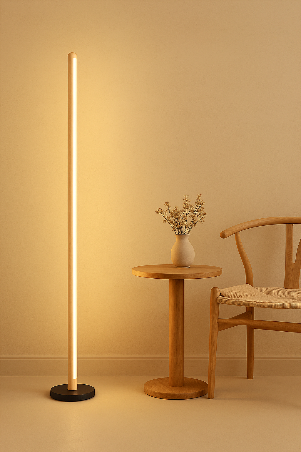 Nogy Round Wood LED Floor Lamp in 2 Colors, With Remote & Stepless Dimming