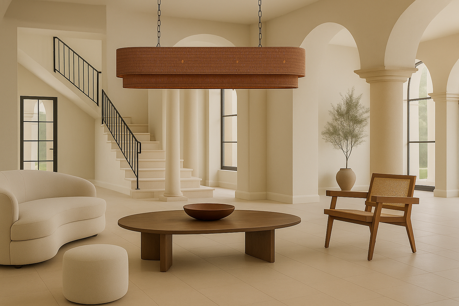 Nogy Rattan Beam – Woven Rattan & Iron Linear Pendant Light - NOGY