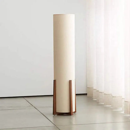 Nogy Japandi Cylinder Floor Lamp – Fabric Shade with Walnut Wood Color Legs Minimalist Ambient Lighting - NOGY