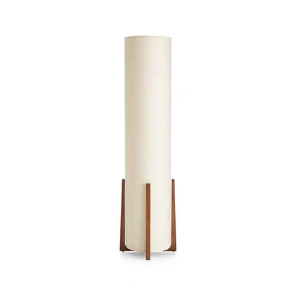 Nogy Japandi Cylinder Floor Lamp – Fabric Shade with Walnut Wood Color Legs Minimalist Ambient Lighting - NOGY