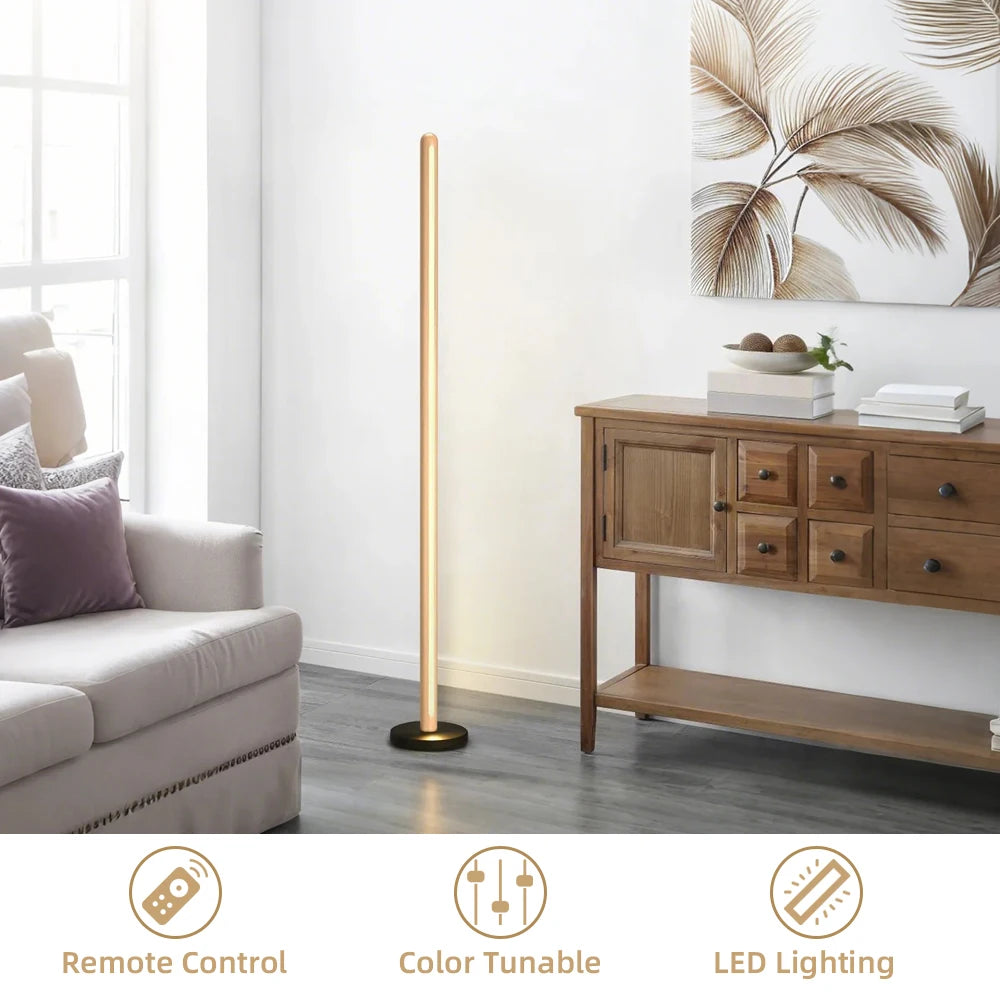 Nogy Round Wood LED Floor Lamp in 2 Colors, With Remote & Stepless Dimming