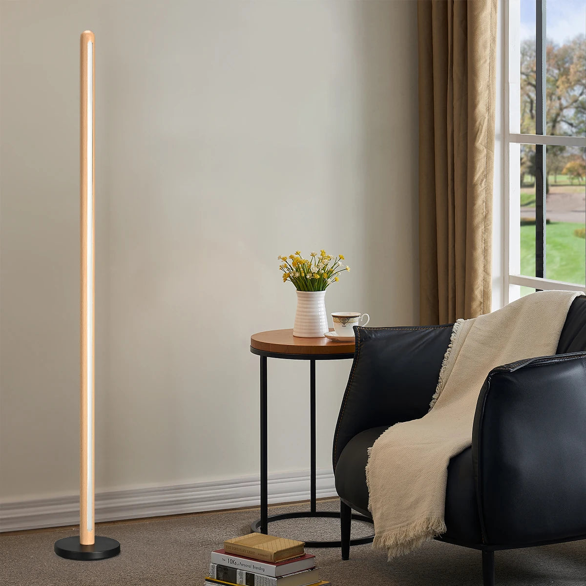 Nogy Round Wood LED Floor Lamp in 2 Colors, With Remote & Stepless Dimming