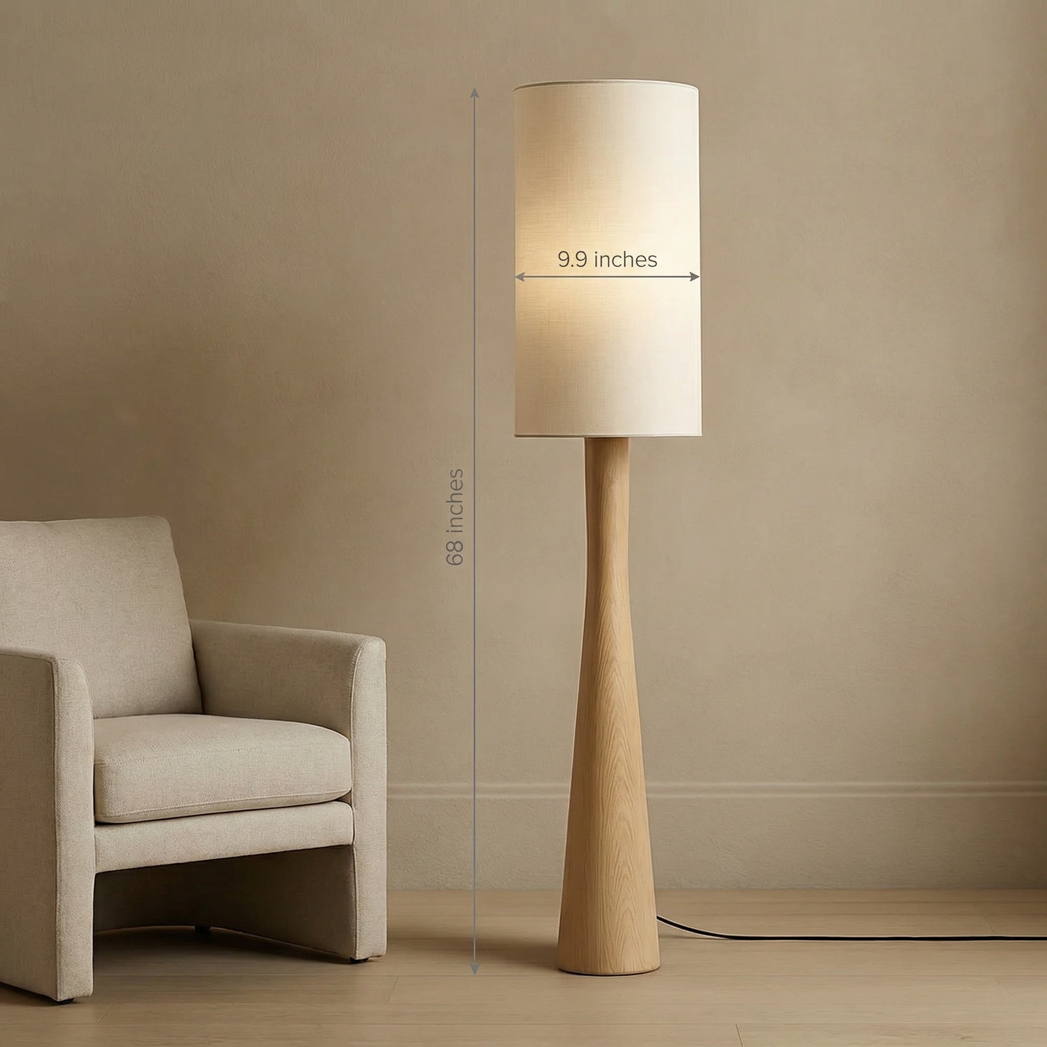 Nogy Japandi Linen Shade Floor Lamp with Wood Grain Base