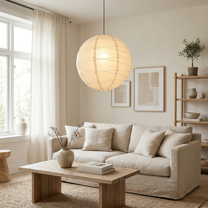 Asian style lantern - Off White Paper Pendant - Rice Paper Pendant - Hardwire or Plug in Available - NOGY