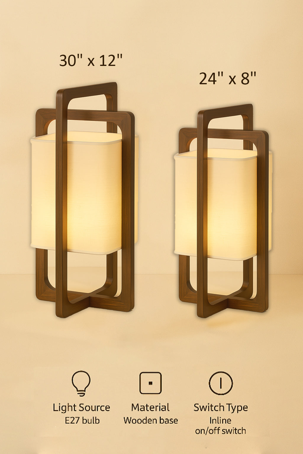 Nogy Hako Floor Lamp – Japandi Wooden Light with Linen Glow - NOGY
