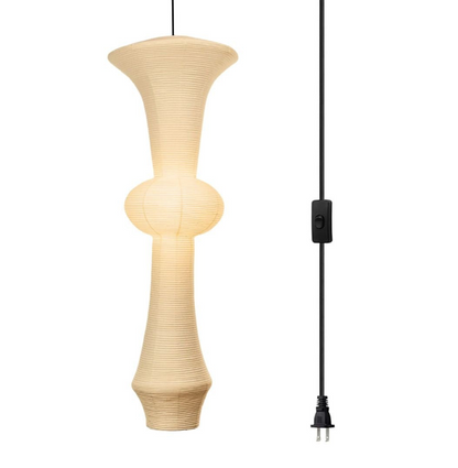 Japanese craftsmanship rice paper pendant light, white ceiling pendant with soothing paper light and E26 LED bulb