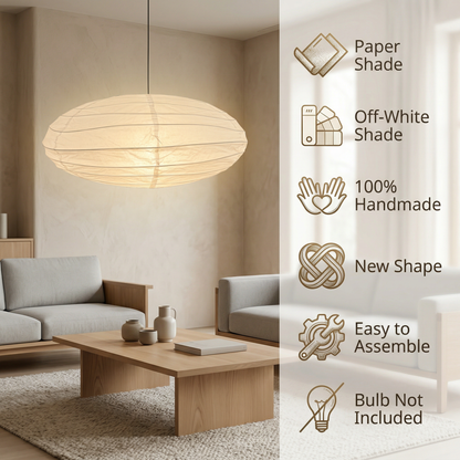 Modern Japanese style rice paper pendant light: handmade hanging lantern featuring an off-white paper shade and easy-to-assemble design.