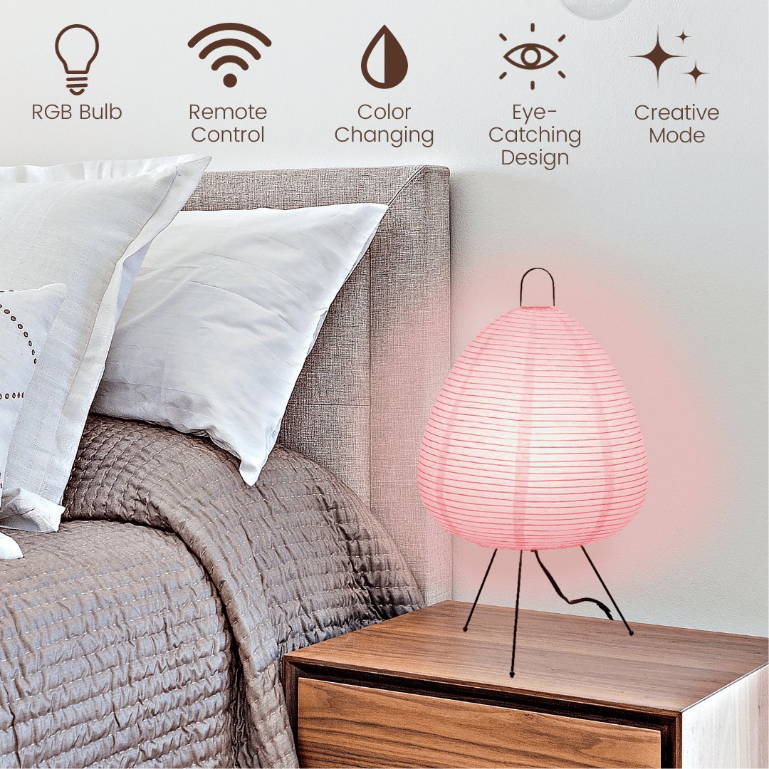 Multicolor Rice Paper Table Lamp - Japanese Lantern Lamp with remote control - NOGY