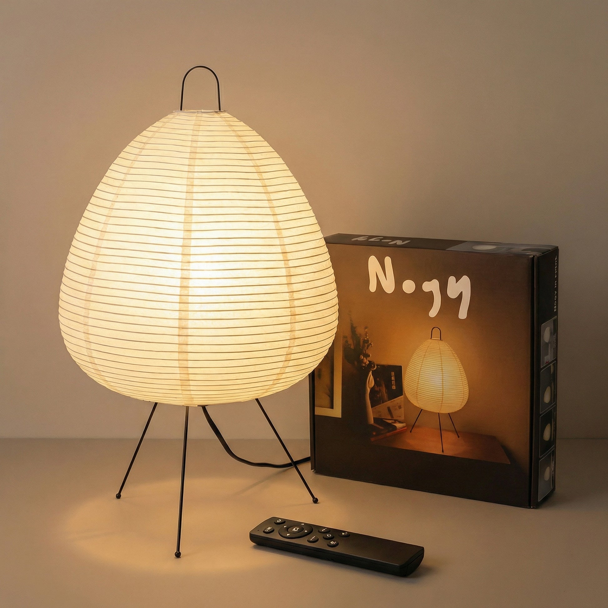 Noguchi Akari style Japanese paper table lamp with soft warm light
