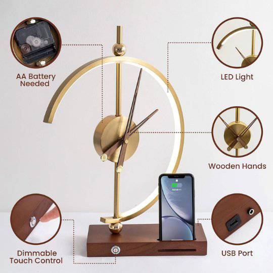 NOGY Clock Desk Lamp with Wireless Charger • Wireless Charger Lamp with Analog Clock • Analog Desk Clock LED Lamp Wireless Charger • Home Office Desk Lamp - NOGY