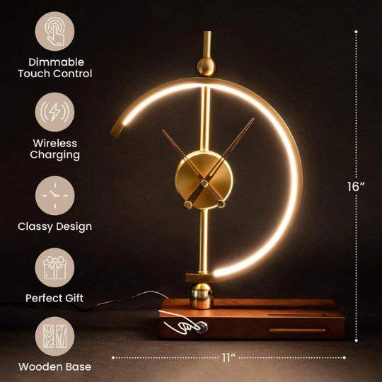 NOGY Clock Desk Lamp with Wireless Charger • Wireless Charger Lamp with Analog Clock • Analog Desk Clock LED Lamp Wireless Charger • Home Office Desk Lamp - NOGY