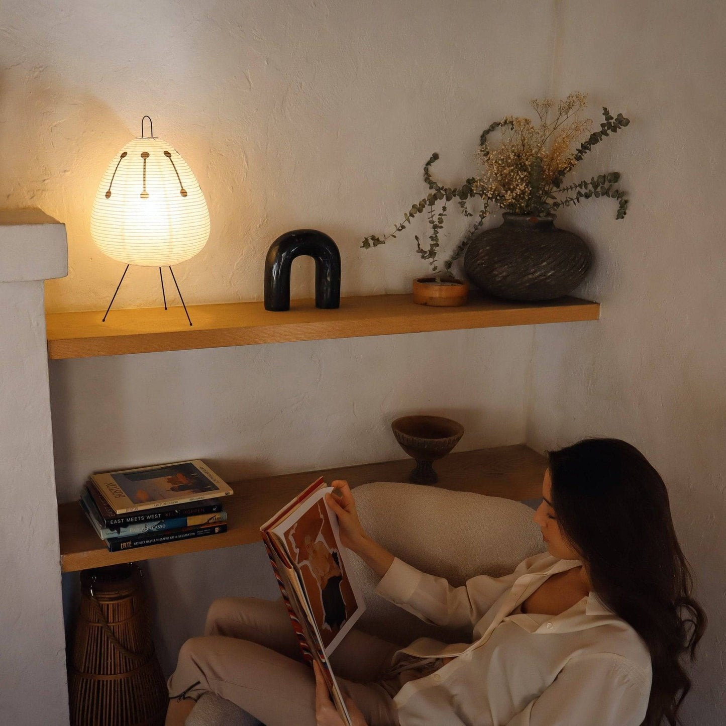 NOGY Paper Lamp with Black Design • Lantern Lamp • Rice Paper Lantern Lamp • Japanese Lamp • White Paper Lamp (Black/White) - NOGY