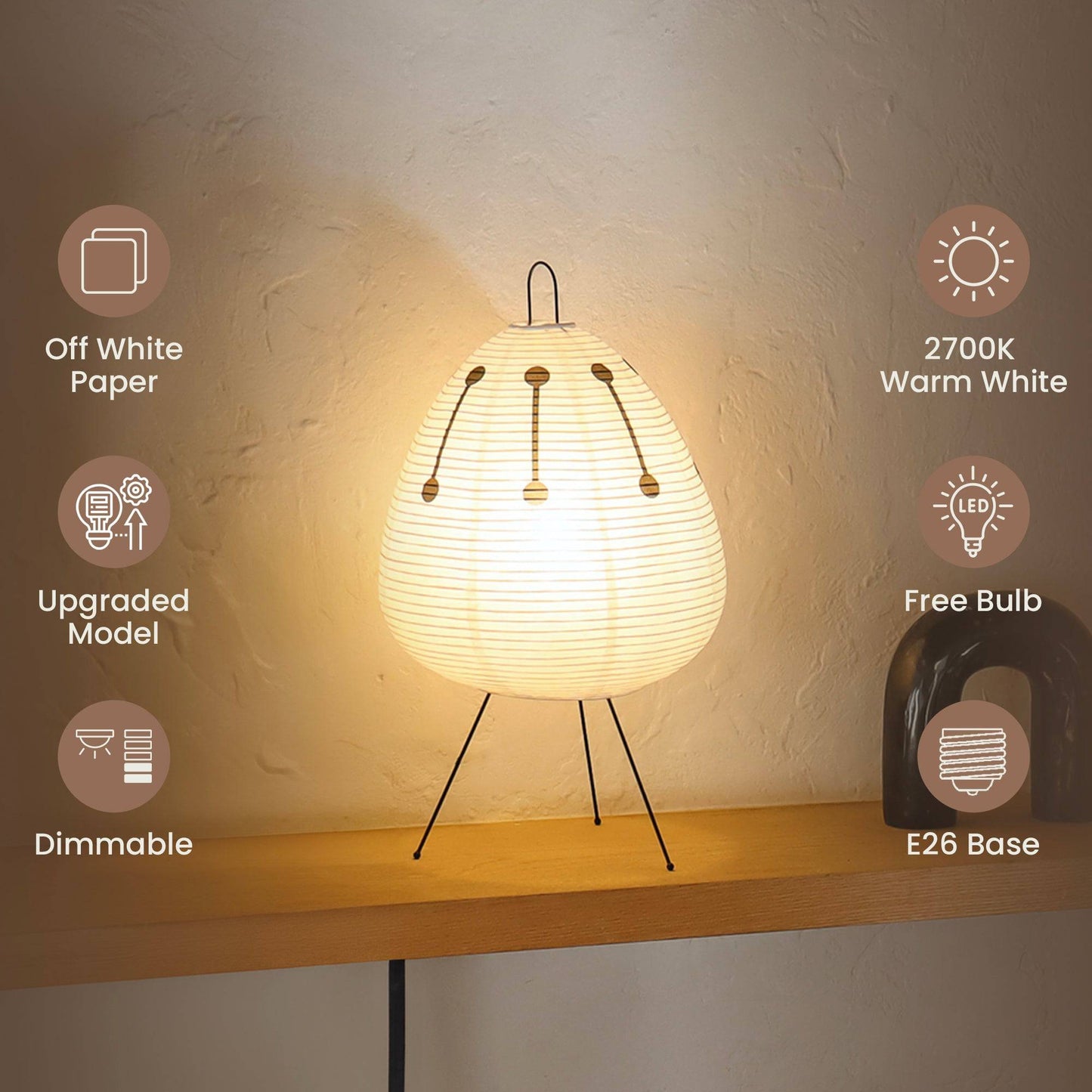 NOGY Paper Lamp with Black Design • Lantern Lamp • Rice Paper Lantern Lamp • Japanese Lamp • White Paper Lamp (Black/White) - NOGY