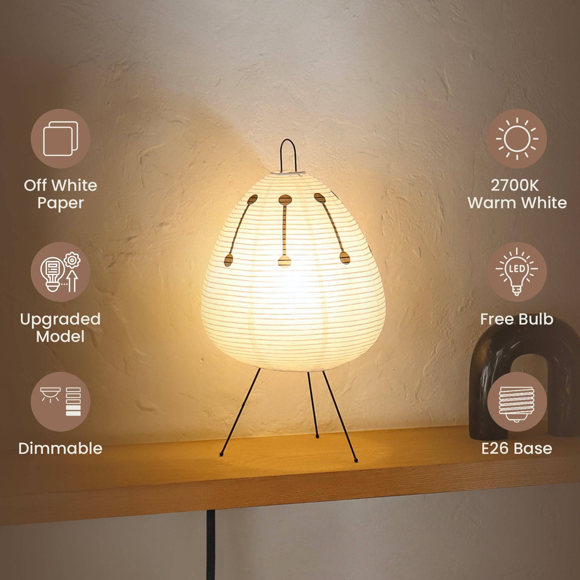 NOGY Paper Lamp with Black Design • Lantern Lamp • Rice Paper Lantern Lamp • Japanese Lamp • White Paper Lamp (Black/White) - NOGY