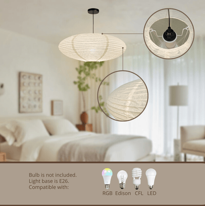 NOGY Paper Lantern ( No Bulb INCLUDED) • Japanese Pendant Lamp • Ceiling Paper Lamp Shade • White Paper Lantern (Ceiling) - NOGY