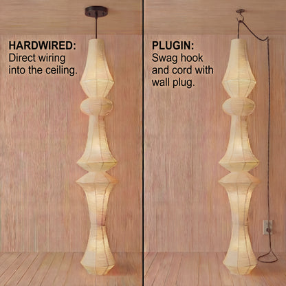 Hardwired vs. plug-in installation guide for artisanal Japanese sculptural pendant lights.