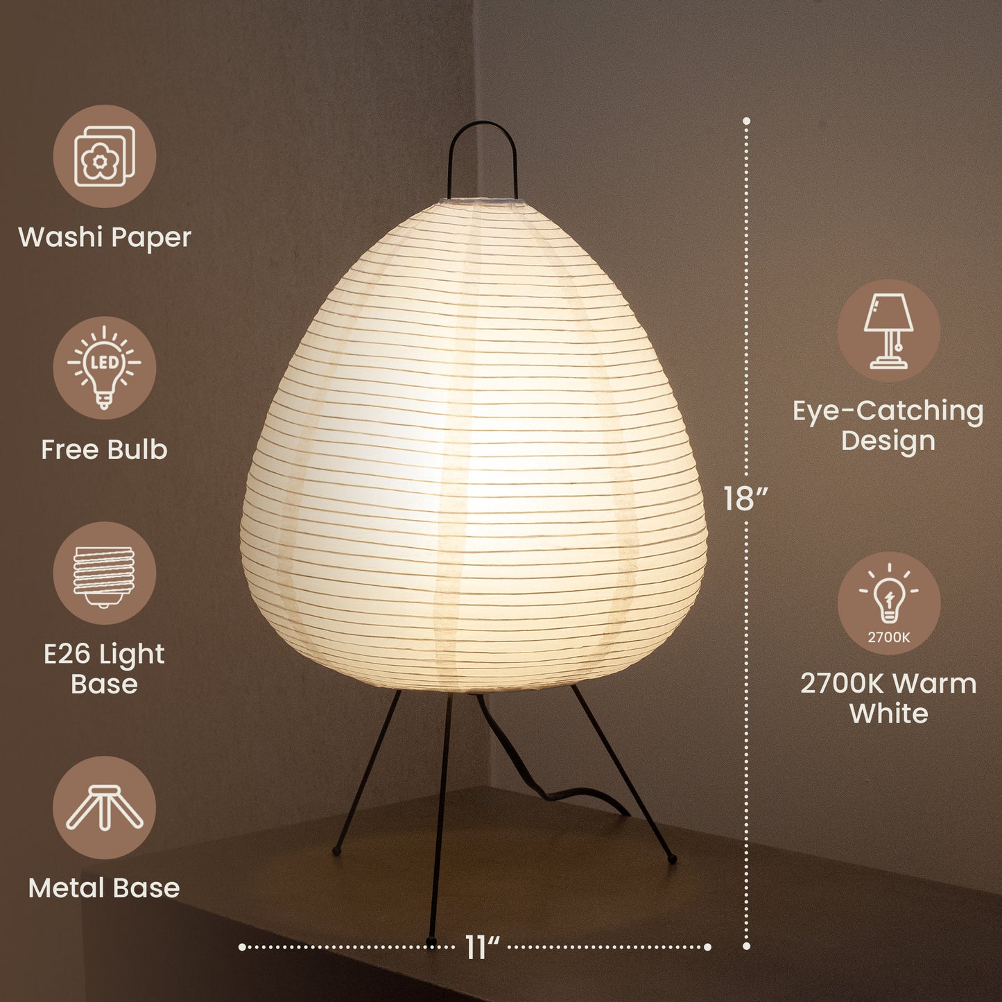 Paper Lantern Lamp Japanese Rice Paper Lamp E14 Base Floor Night Light US  Plug